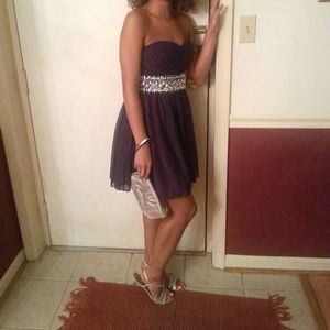 Purple strapless dress